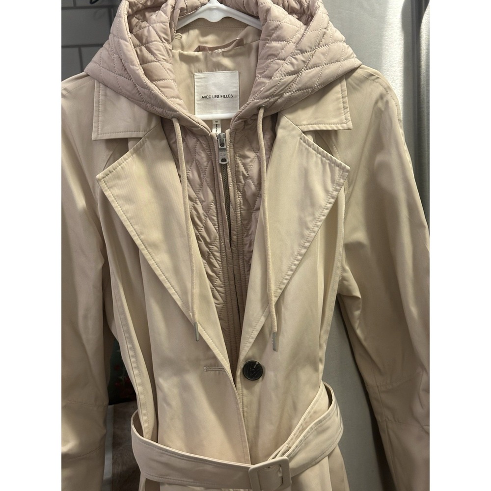 Avec Las Filles Trench Coat Removable Hood SzM Work Brunch Business Jeans Nwot - Picture 2 of 12